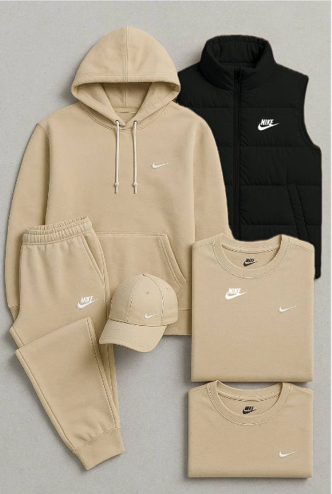 Nk Complete Set – Sweatshirt, Pants, Puffer Jacket & T-shirt（4-piece set）