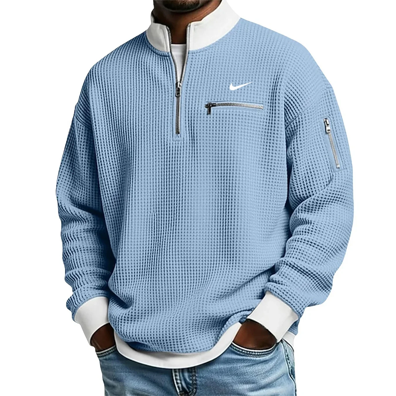2026 Men's Casual Fashion Up Collar Contrasting Zipper Sweatshirt