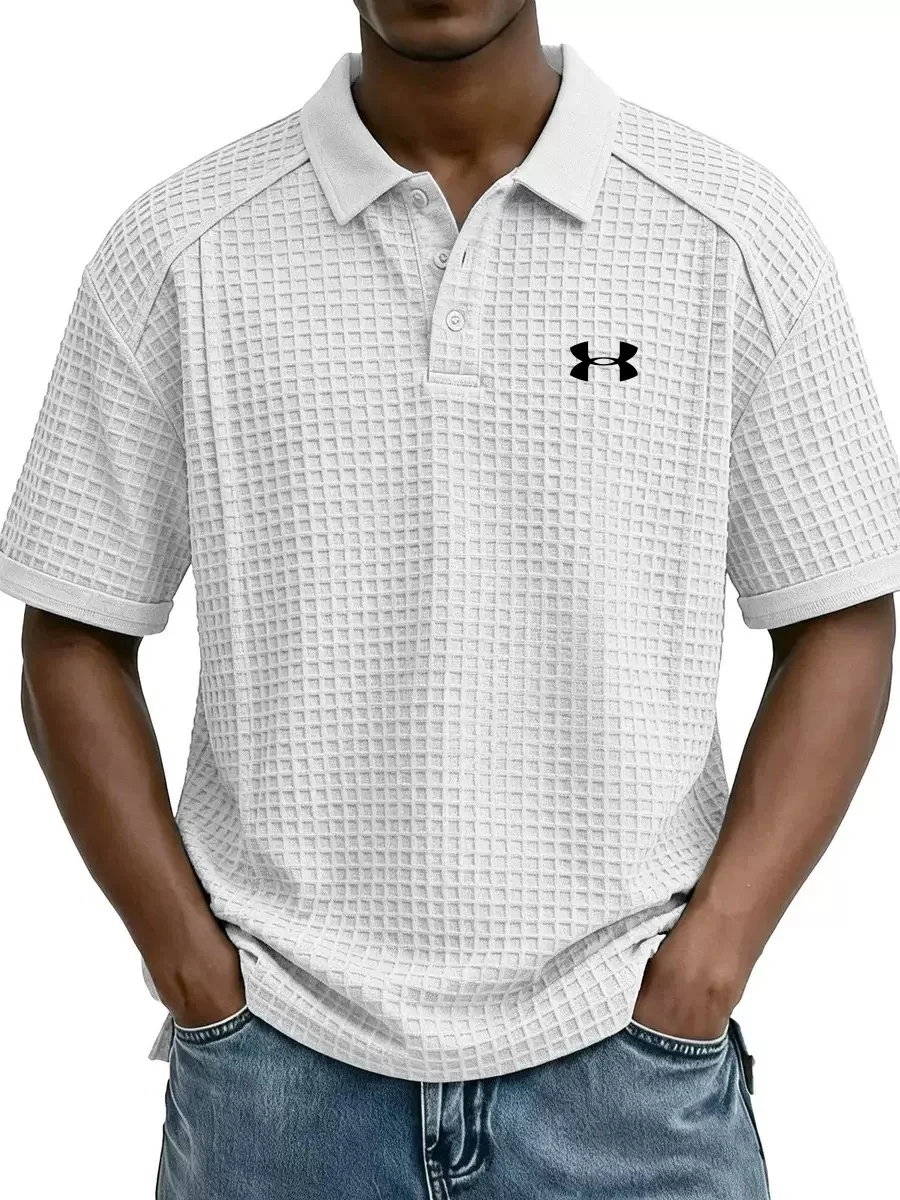 2026 New Men's Retro Waffle Knit Collar Short-Sleeve Polo Shirt/T-Shirt