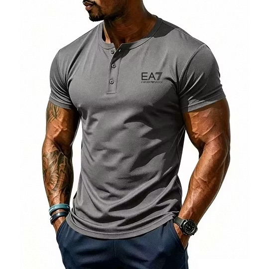 Men's EA7 Quick-Dry Henley Gym T-Shirt
