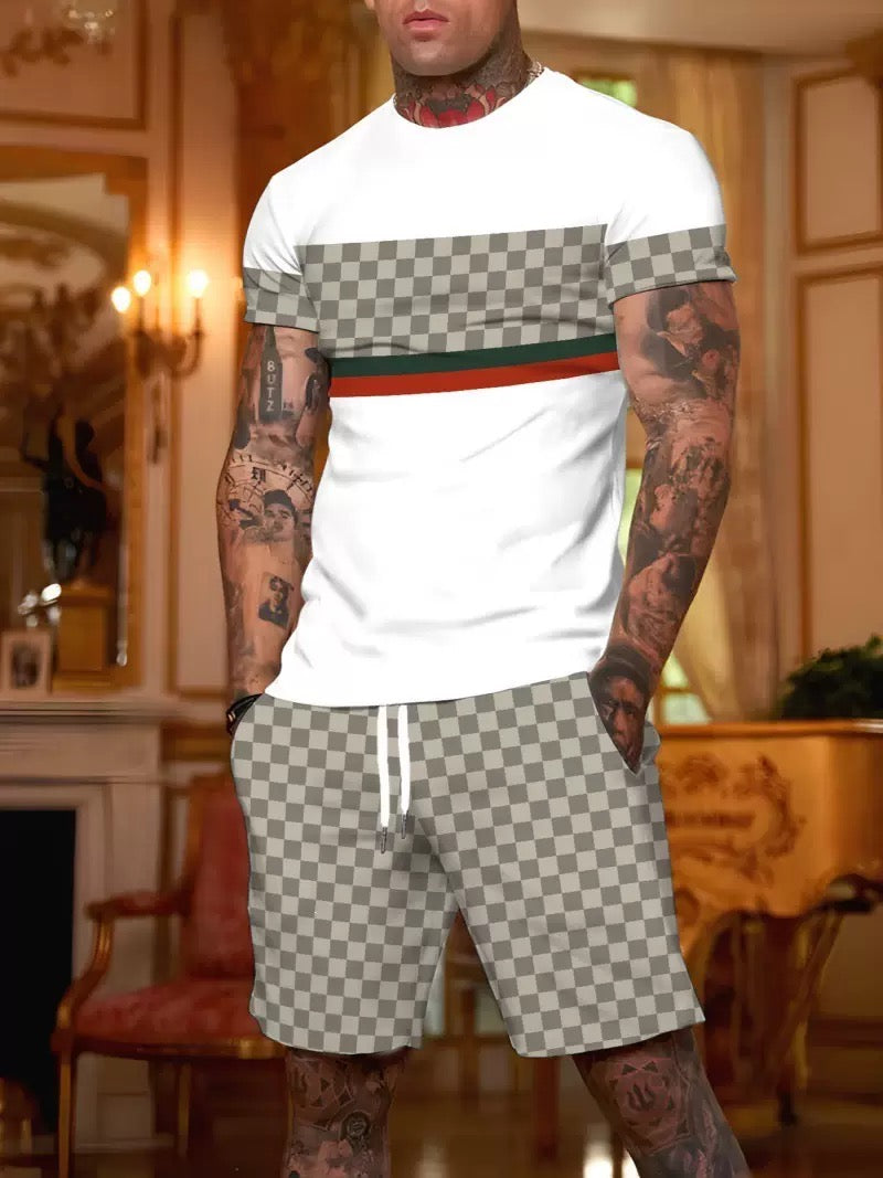 Men's Summer Short-Sleeve T-Shirt and Drawstring Shorts Set