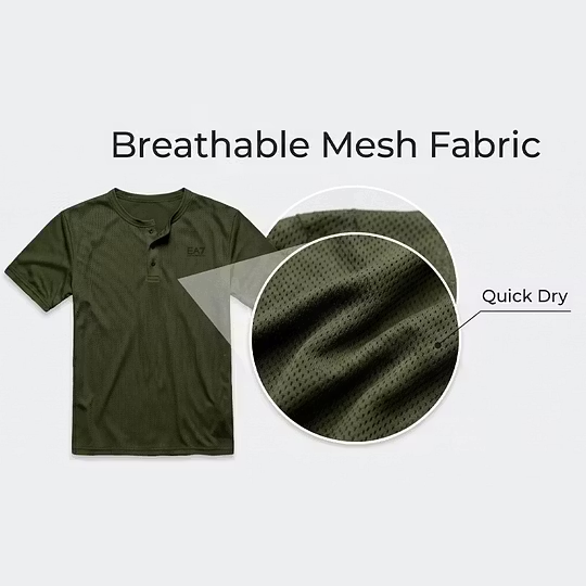 Men's EA7 Quick-Dry Henley Gym T-Shirt