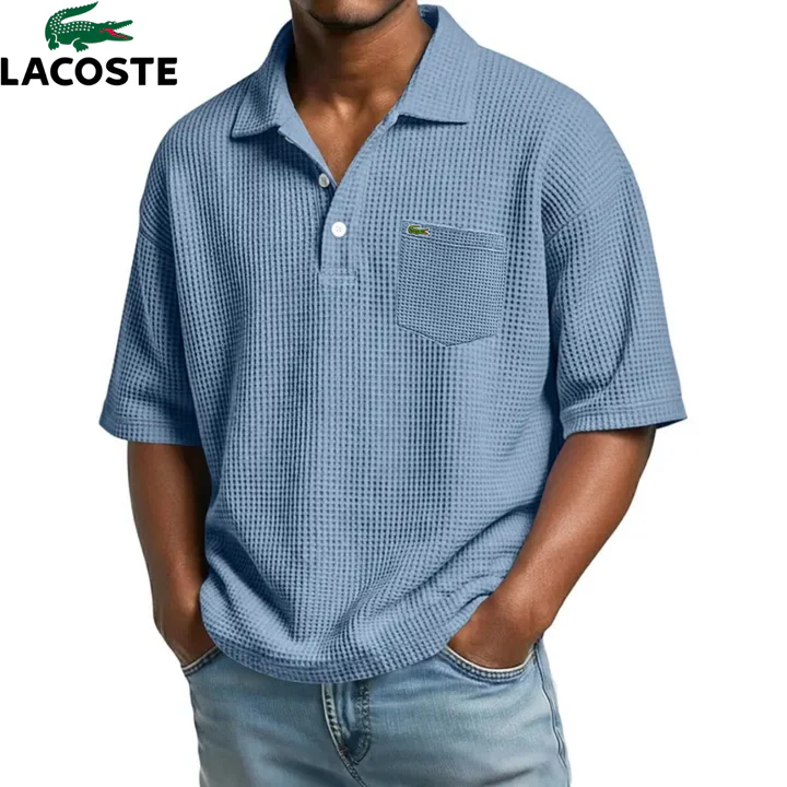 Polo Homme Waffle Col Ouvert Poche Poitrine