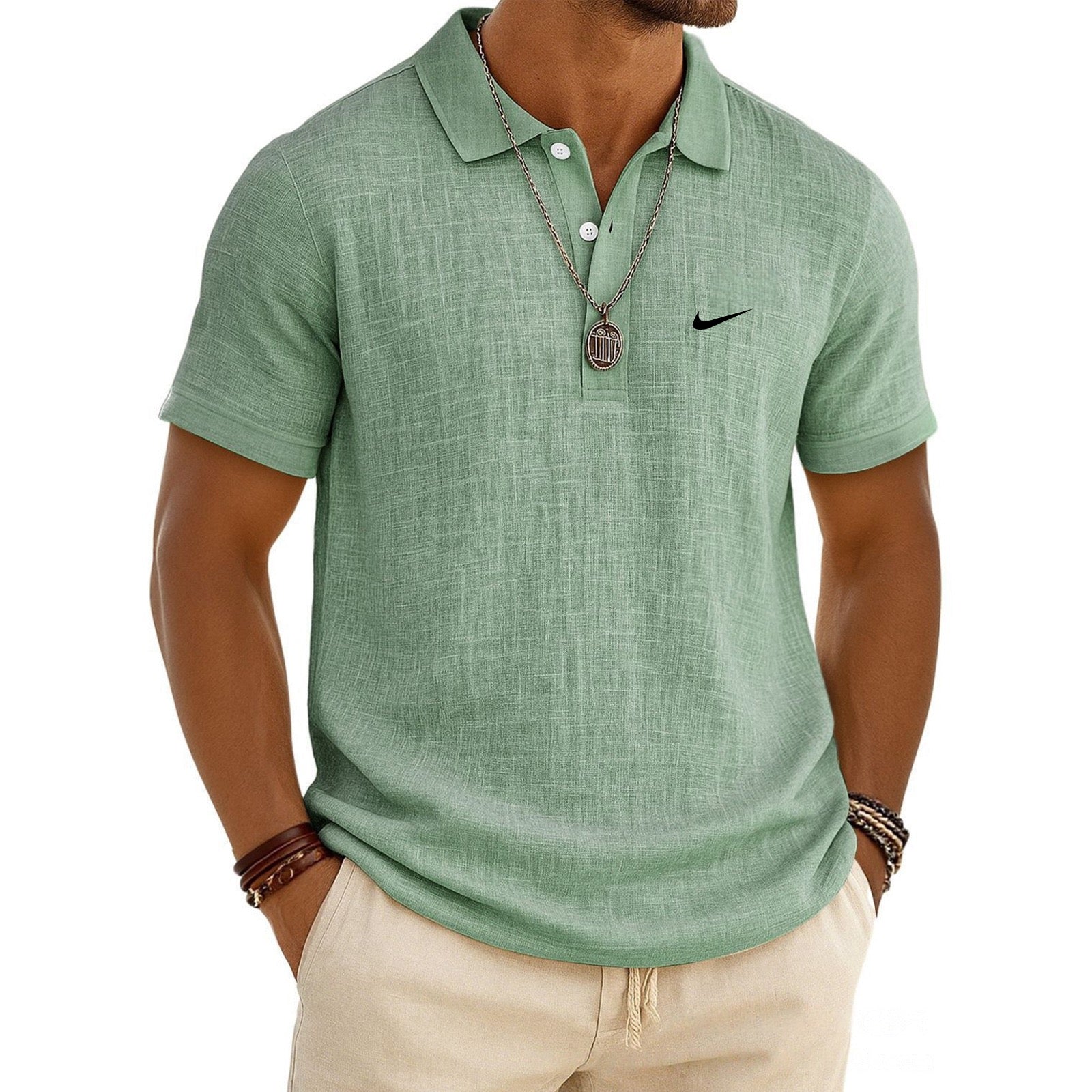 Men's Linen Short-Sleeve Polo Shirt