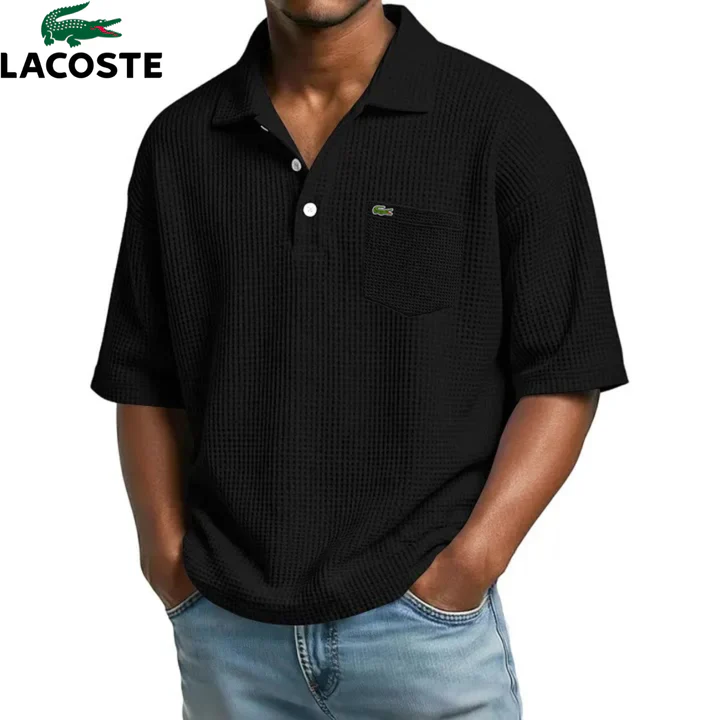Polo Homme Waffle Col Ouvert Poche Poitrine