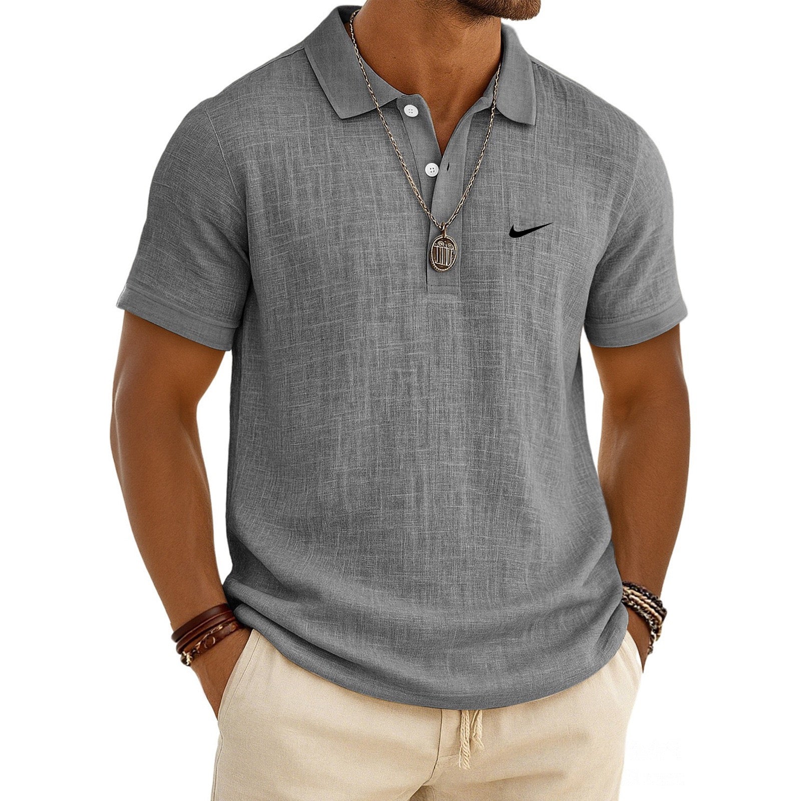 Men's Linen Short-Sleeve Polo Shirt