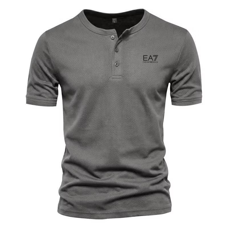 Men's EA7 Quick-Dry Henley Gym T-Shirt