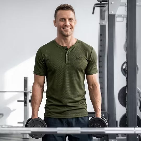 Men's EA7 Quick-Dry Henley Gym T-Shirt