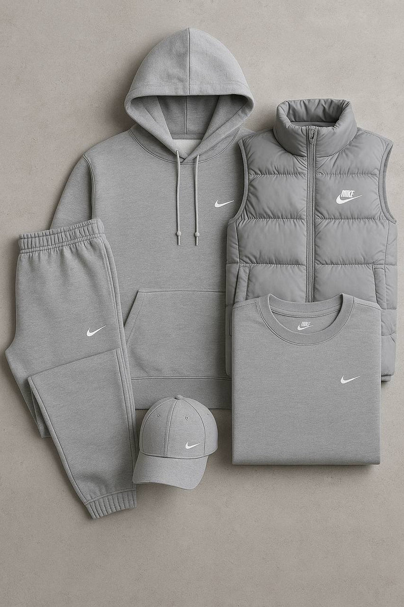 Nk Complete Set – Sweatshirt, Pants, Puffer Jacket & T-shirt（4-piece set）