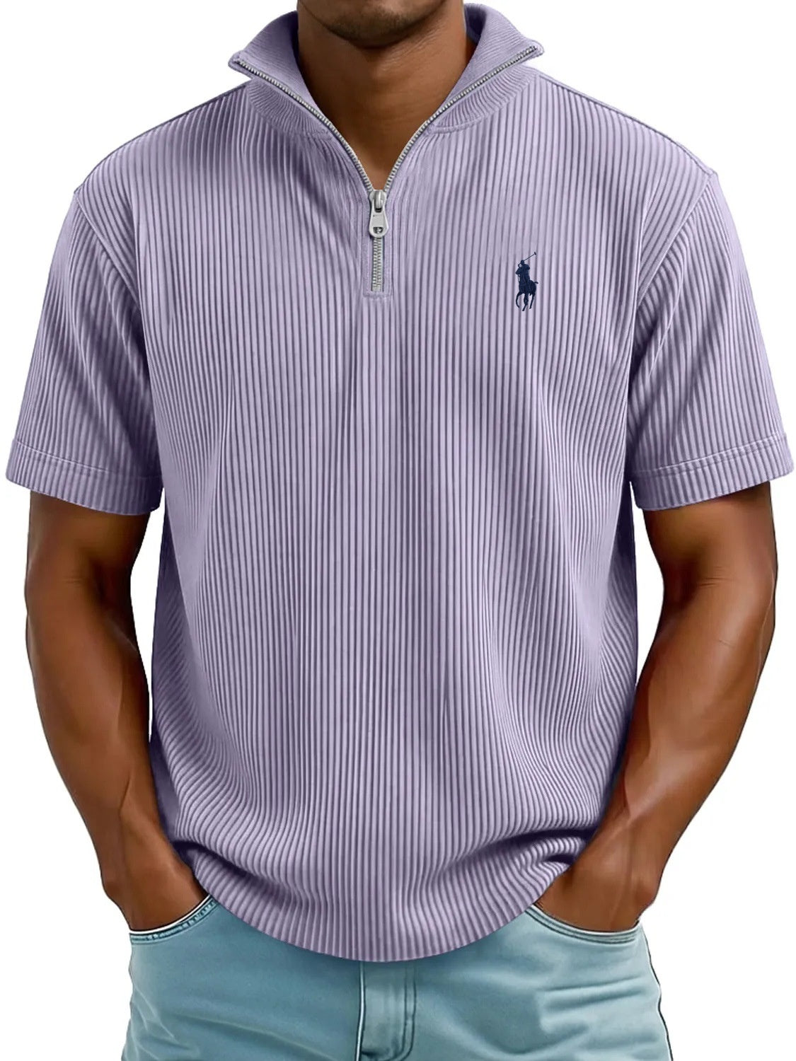 Textured Quarter-Zip Polo Shirt – Modern Comfort, Timeless Style