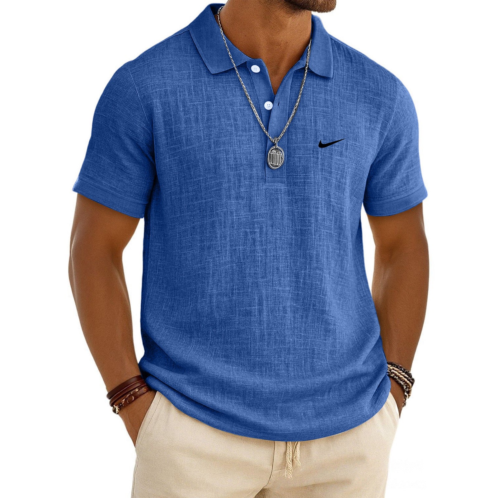 Men's Linen Short-Sleeve Polo Shirt