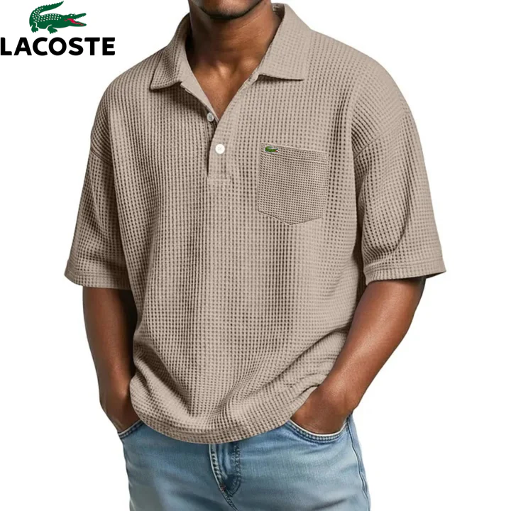 Polo Homme Waffle Col Ouvert Poche Poitrine