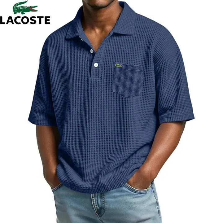 Polo Homme Waffle Col Ouvert Poche Poitrine