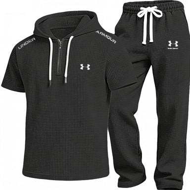 Men's Waffle-Knit Short-Sleeve Hoodie and Shorts Set