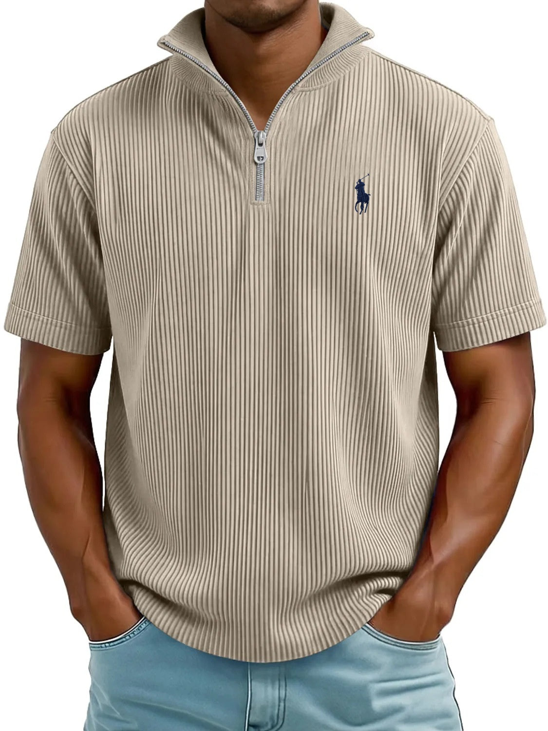 Textured Quarter-Zip Polo Shirt – Modern Comfort, Timeless Style