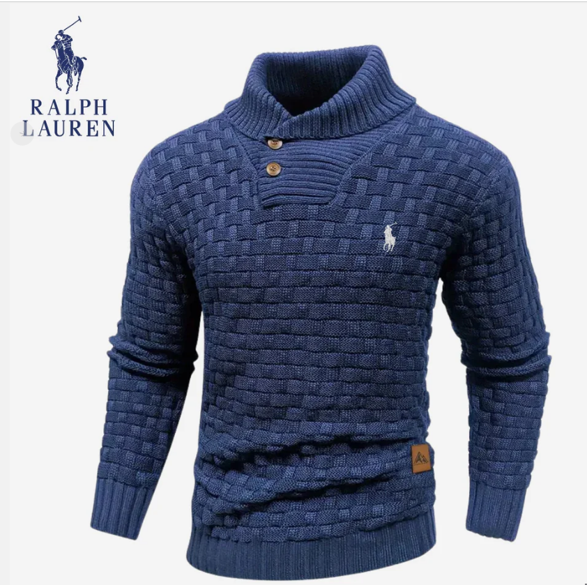 Men's collared knitted stretch pullover sweater