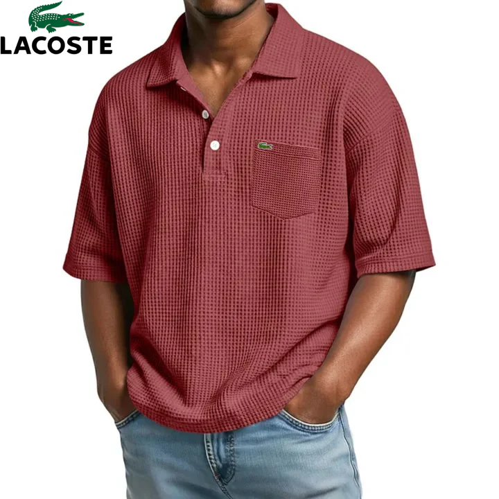 Polo Homme Waffle Col Ouvert Poche Poitrine