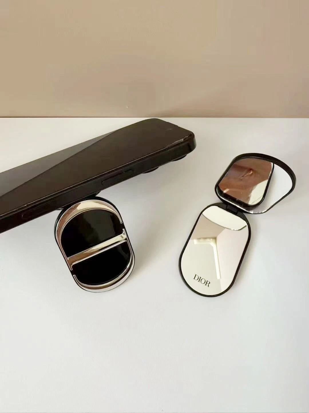 Dior New CD Logo Makeup Mirror with Phone Holder Stand Dual Mirror with Box