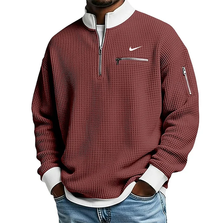 2026 Men's Casual Fashion Up Collar Contrasting Zipper Sweatshirt