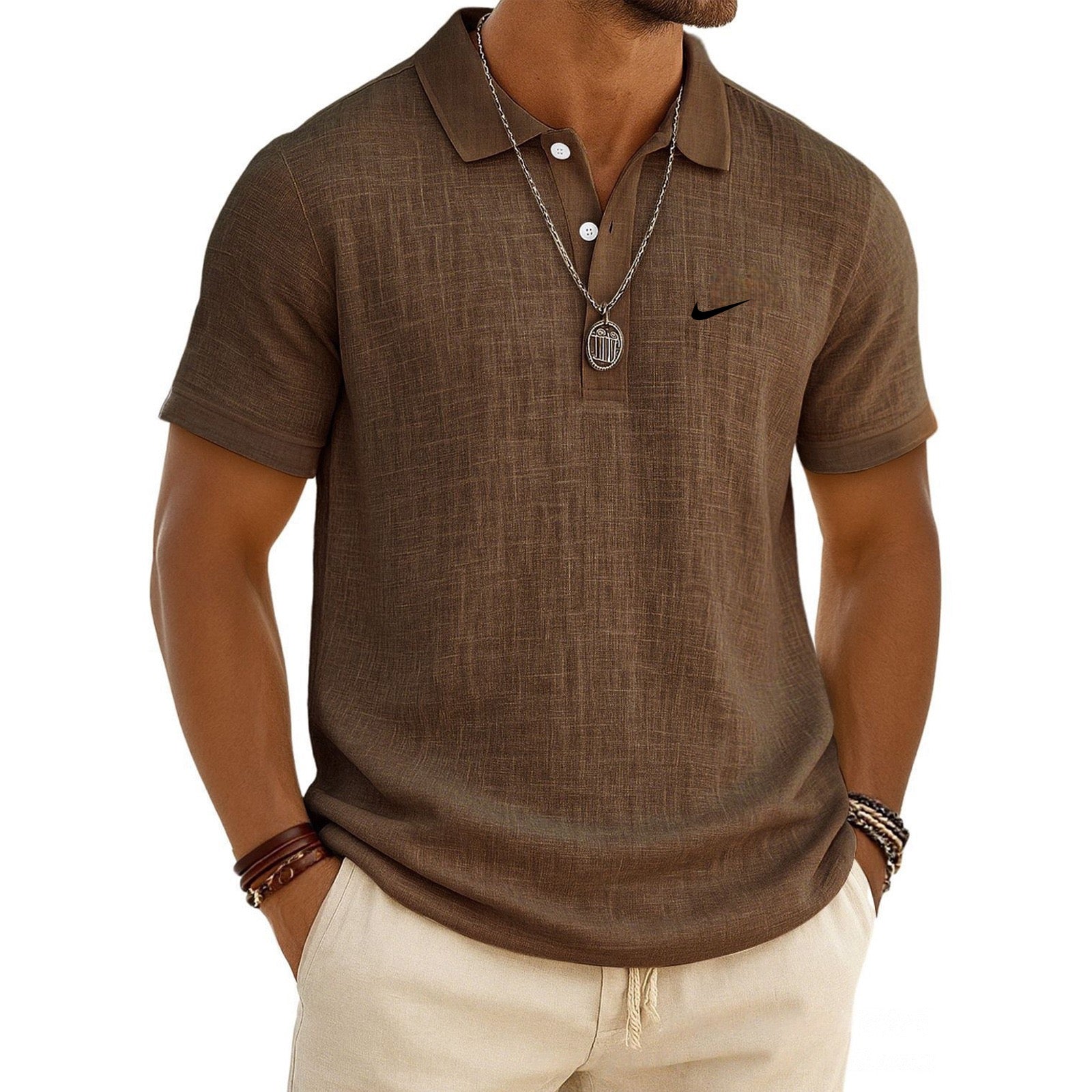Men's Linen Short-Sleeve Polo Shirt