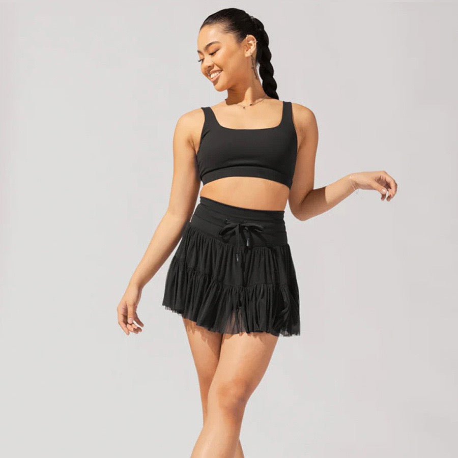 Cresay Jupe plissée taille haute à volants pour femme - Jupe de tennis pour le sport, la patineuse et la course à pied avec poches courtes