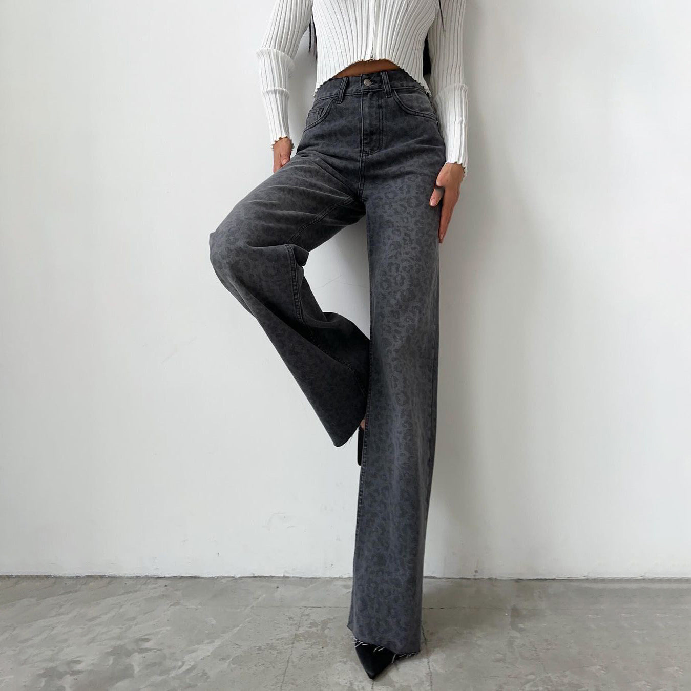 Leopard Print High Waisted Straight Leg Pants