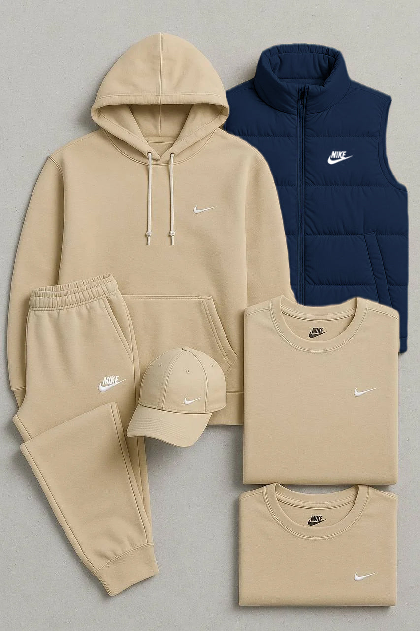 Nk Complete Set – Sweatshirt, Pants, Puffer Jacket & T-shirt（4-piece set）