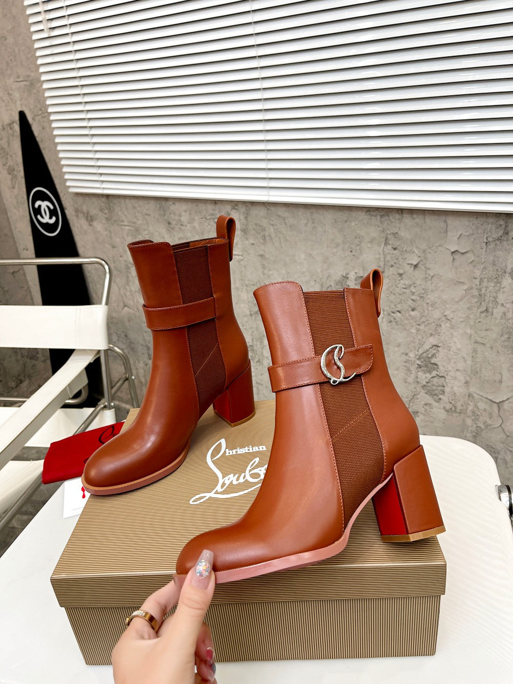Christi** Loubout** new leather thick-heeled thick-soled boots VIP1:1