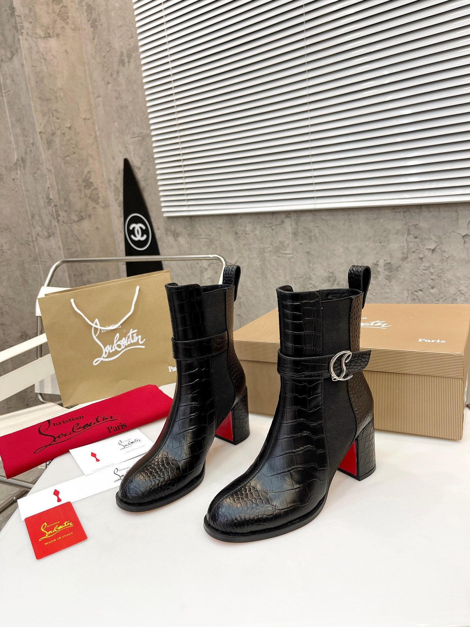 Christi** Loubout** new leather thick-heeled thick-soled boots VIP1:1