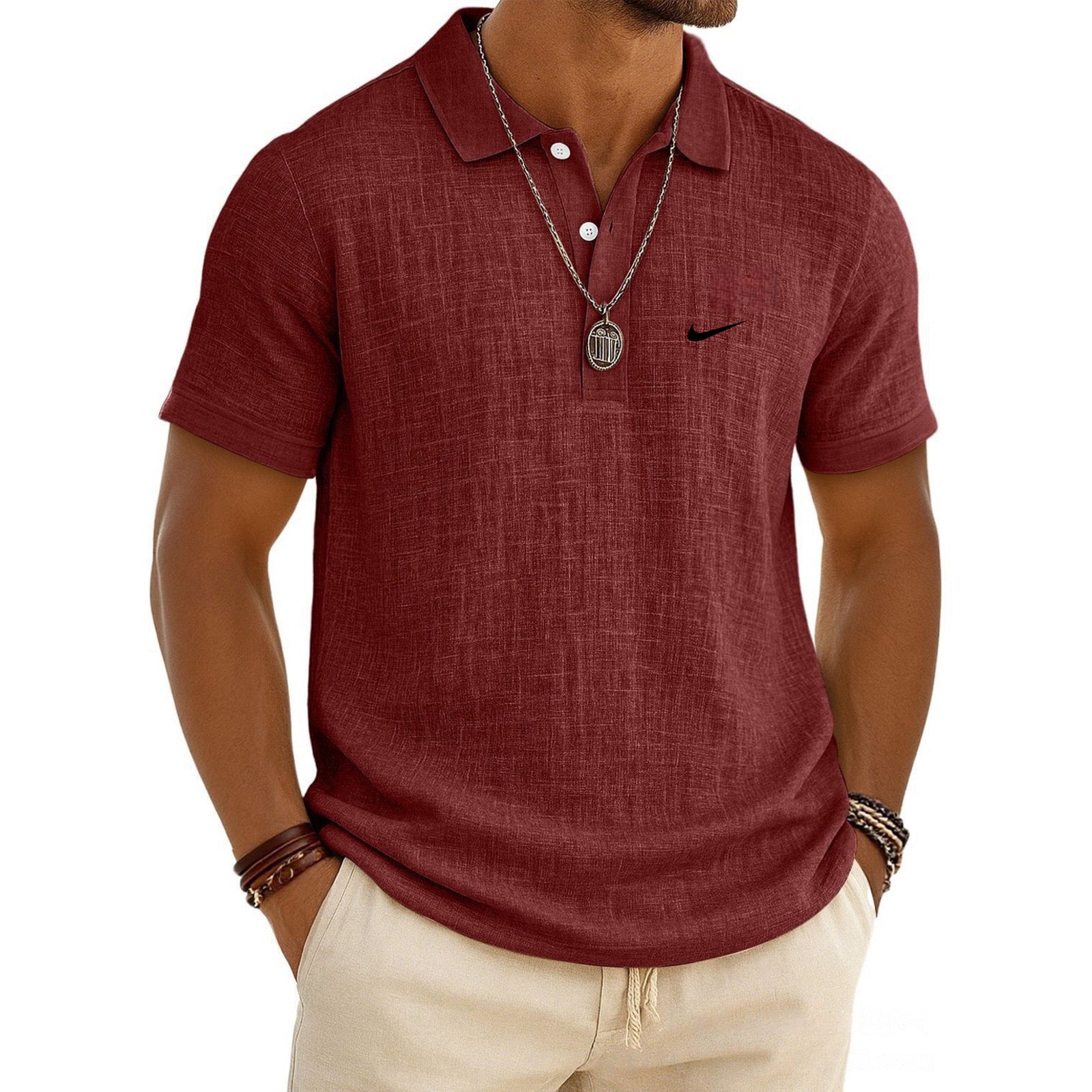 Men's Linen Short-Sleeve Polo Shirt