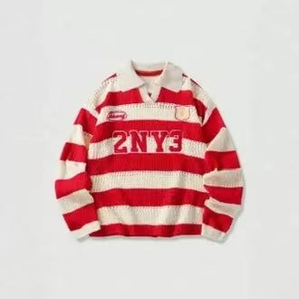 Striped short-sleeve knit polo shirt