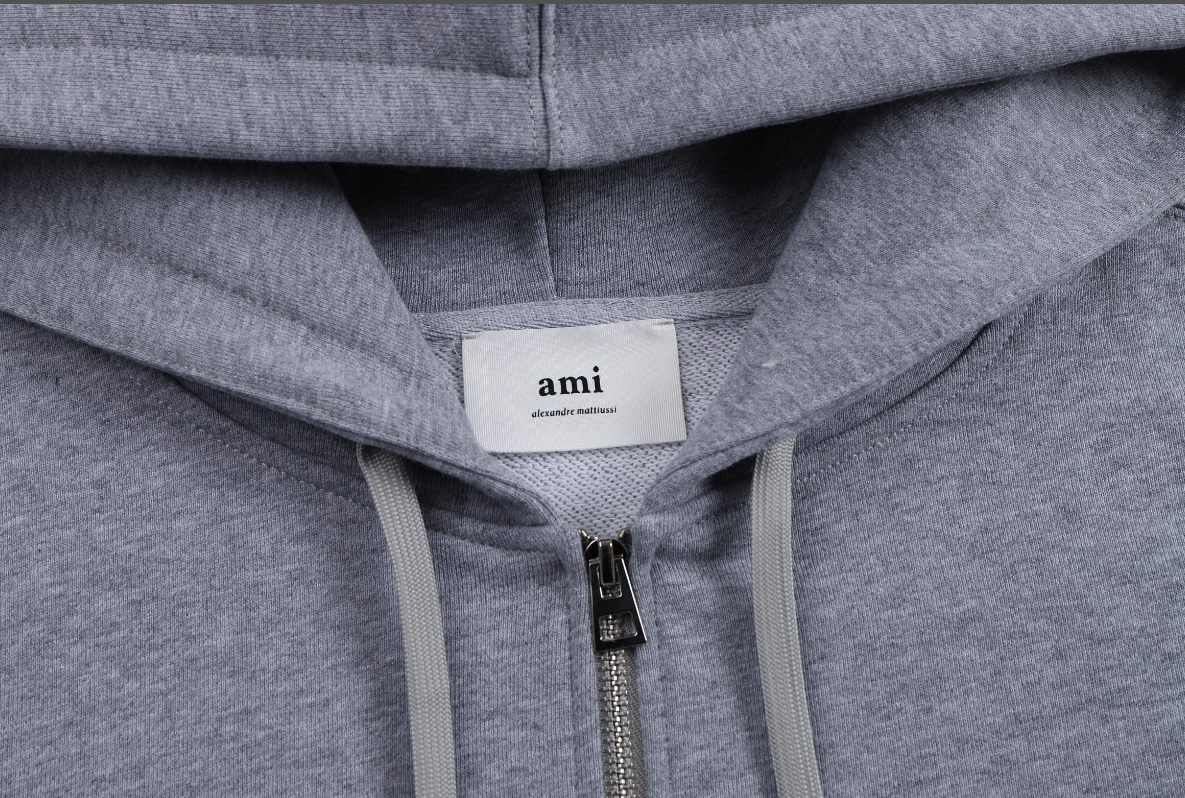 AMI SS26 Pure Cotton Zip-Up Cardigan / Crewneck Sweatshirt with Embroidered Mini Heart