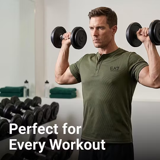Men's EA7 Quick-Dry Henley Gym T-Shirt