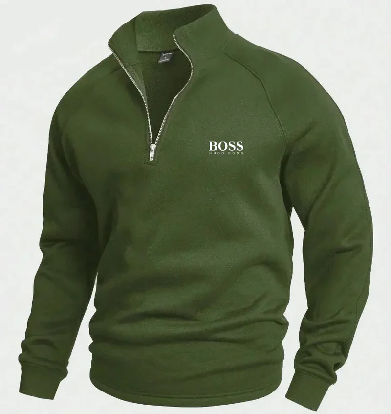 BOSS Cotton sweater with half-zip