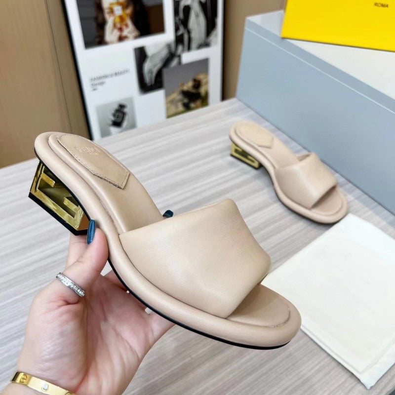 FEN* Metal Square Heel Slingback Flip-Flops