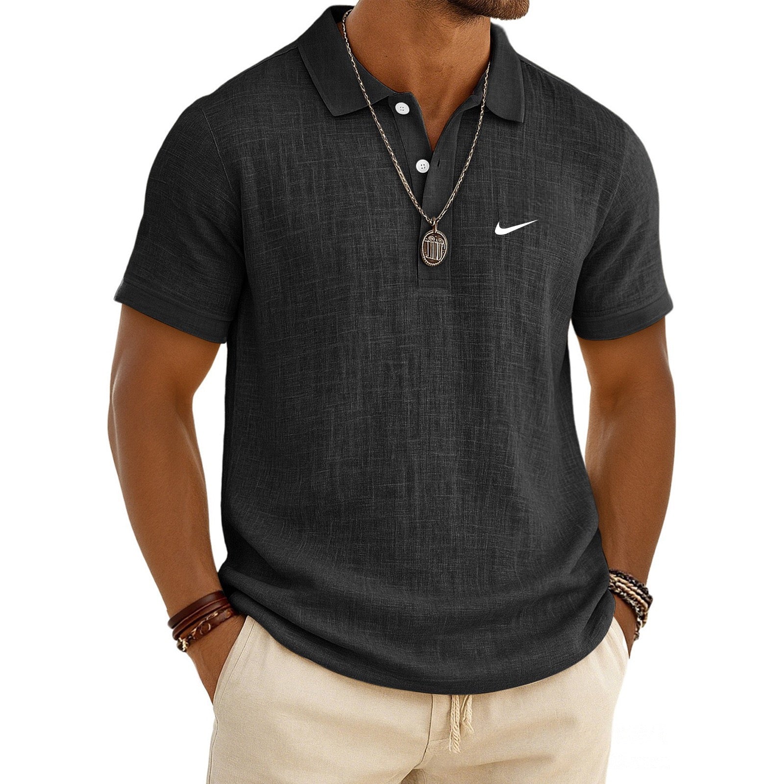 Men's Linen Short-Sleeve Polo Shirt
