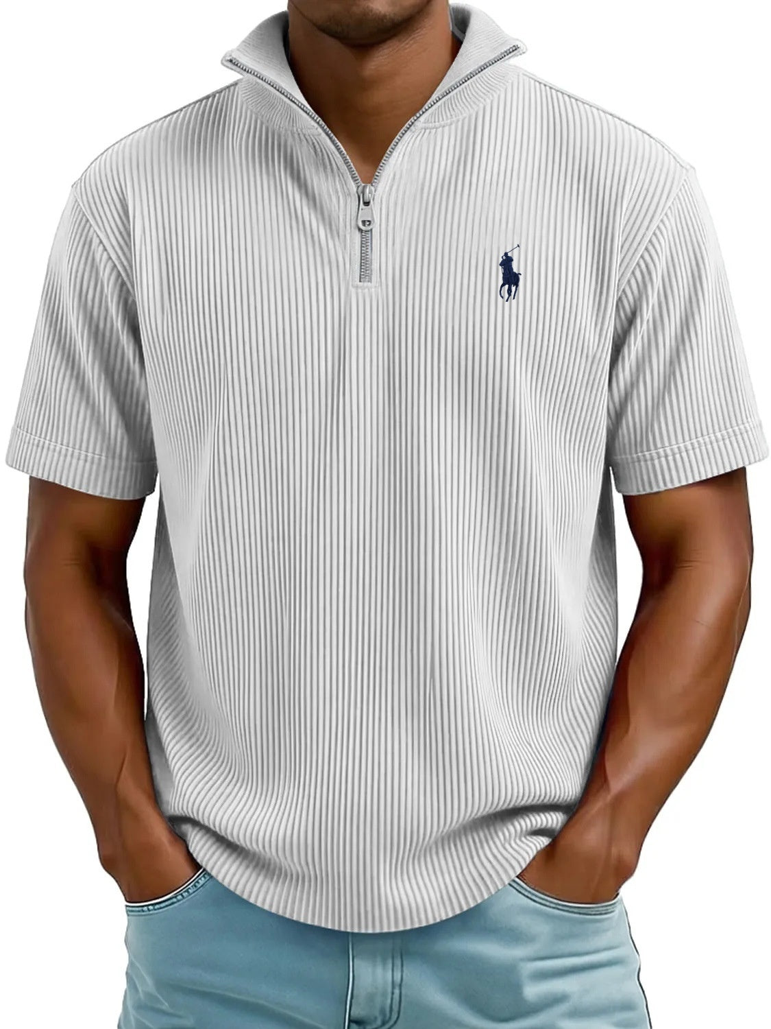 Textured Quarter-Zip Polo Shirt – Modern Comfort, Timeless Style