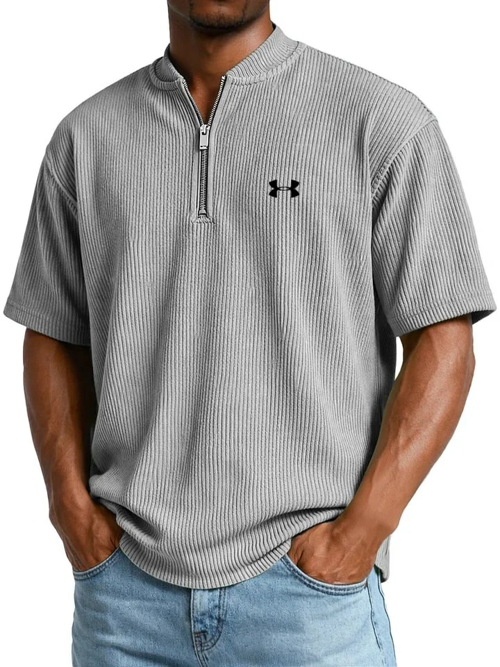 Men's Ribbed T-Shirt with Zip Collar and Short Sleeves