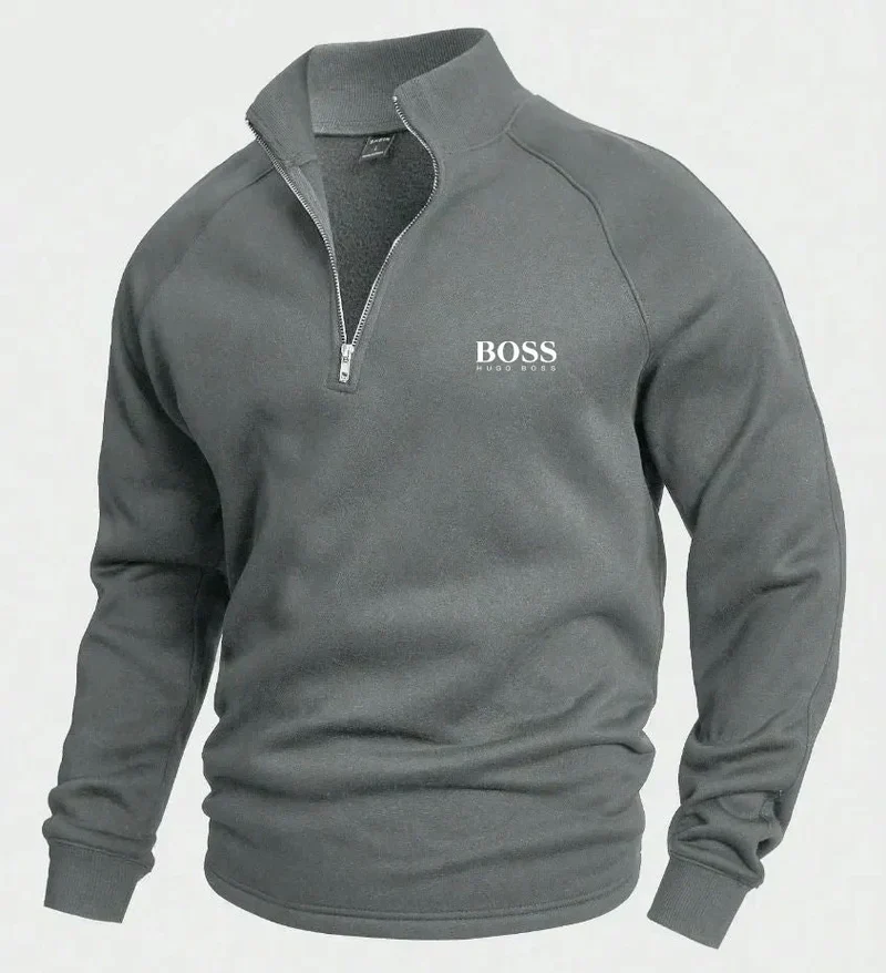 BOSS Cotton sweater with half-zip