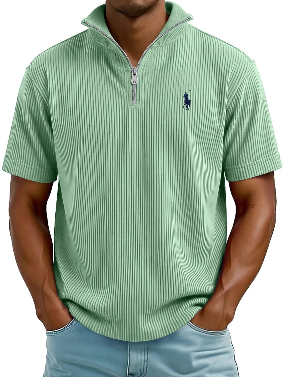 Textured Quarter-Zip Polo Shirt – Modern Comfort, Timeless Style