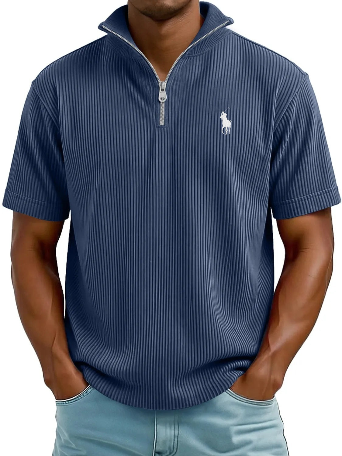 Textured Quarter-Zip Polo Shirt – Modern Comfort, Timeless Style