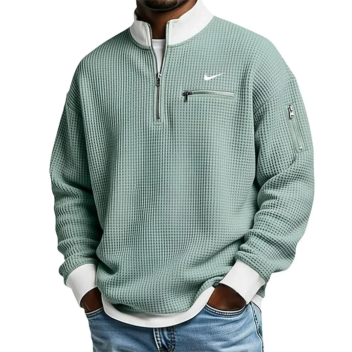 2026 Men's Casual Fashion Up Collar Contrasting Zipper Sweatshirt