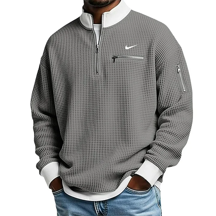 2026 Men's Casual Fashion Up Collar Contrasting Zipper Sweatshirt