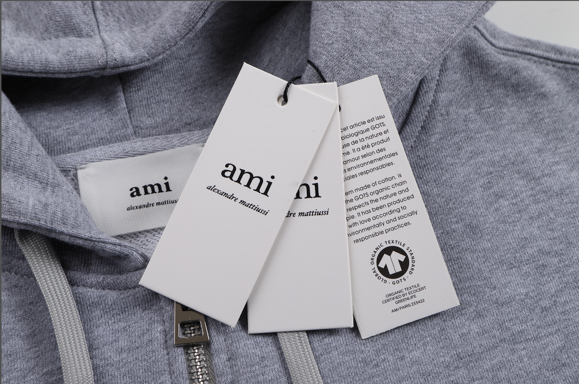 AMI SS26 Pure Cotton Zip-Up Cardigan / Crewneck Sweatshirt with Embroidered Mini Heart