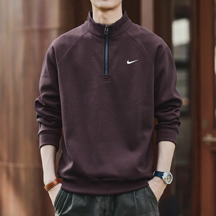 Men's Vintage Half-Zip Pullover Casual Stand Collar Sweatshirt
