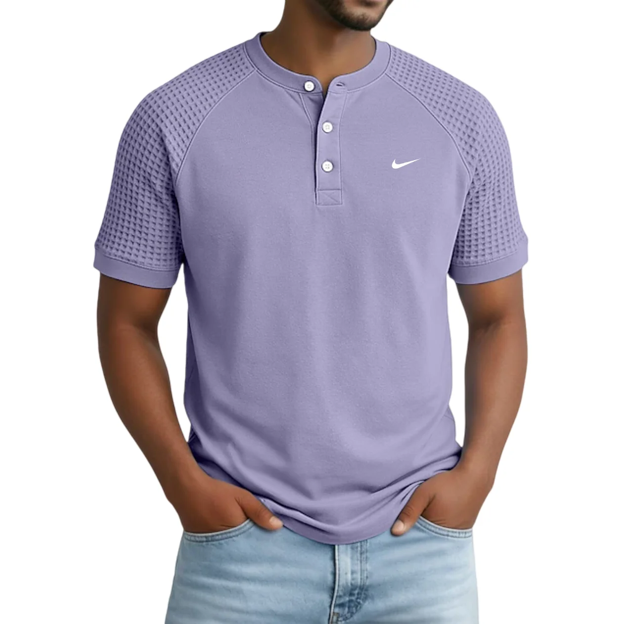 2026 Men's Casual Button Raglan Sleeve Waffle Henley Collar Short-Sleeve T-Shirt
