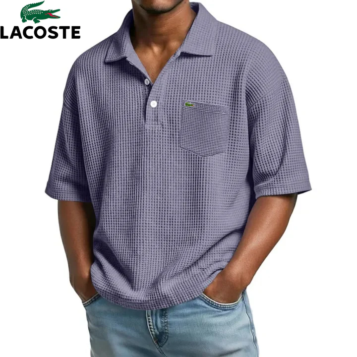 Polo Homme Waffle Col Ouvert Poche Poitrine