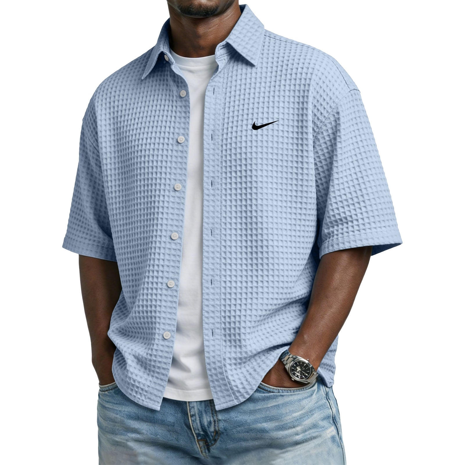 Men’s Trendy Lapel Waffle T-Shirt – Perfect for Casual & Sporty Days