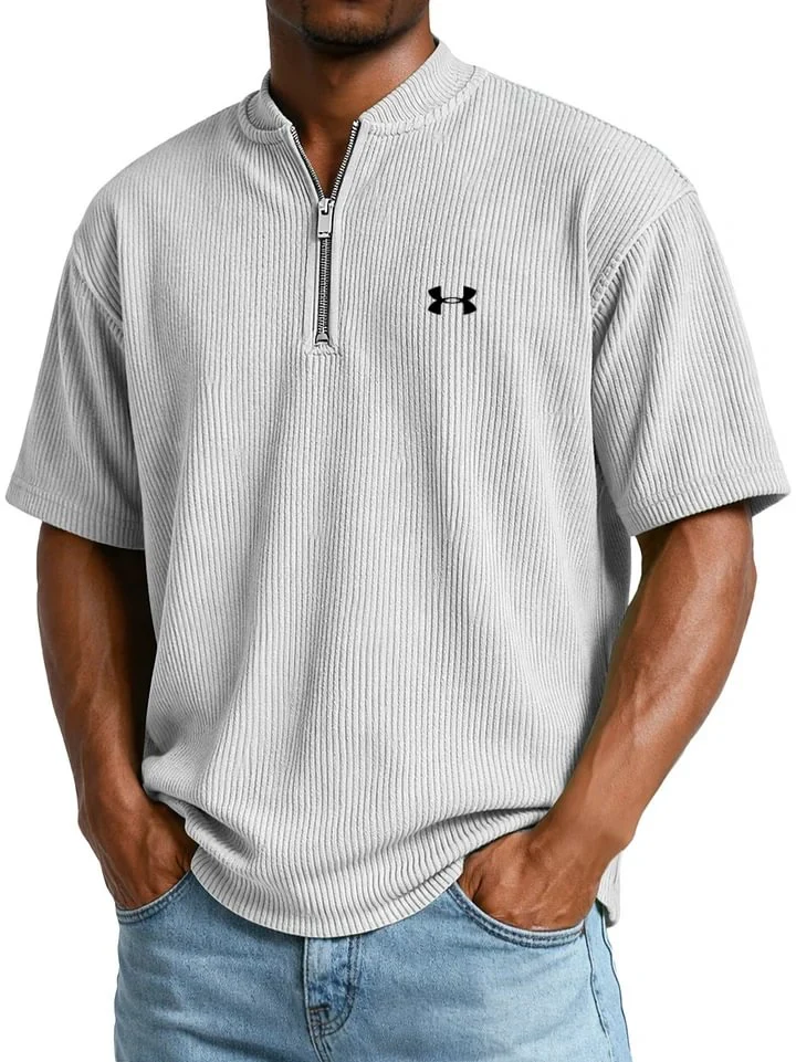 Men's Ribbed T-Shirt with Zip Collar and Short Sleeves