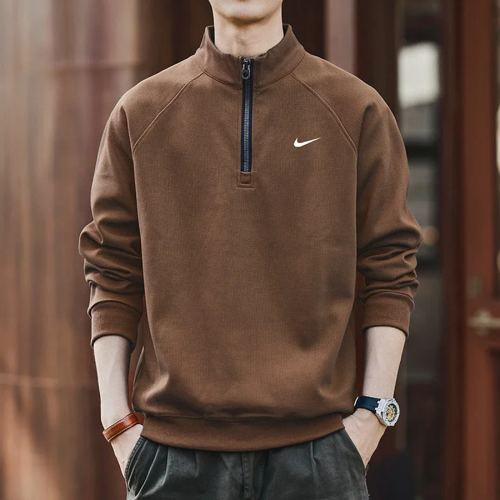 Men's Vintage Half-Zip Pullover Casual Stand Collar Sweatshirt